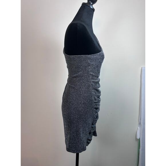 Free People Malia Metallic One Shoulder Mini Dress Size S Black Silver Party NWT - Picture 7 of 8